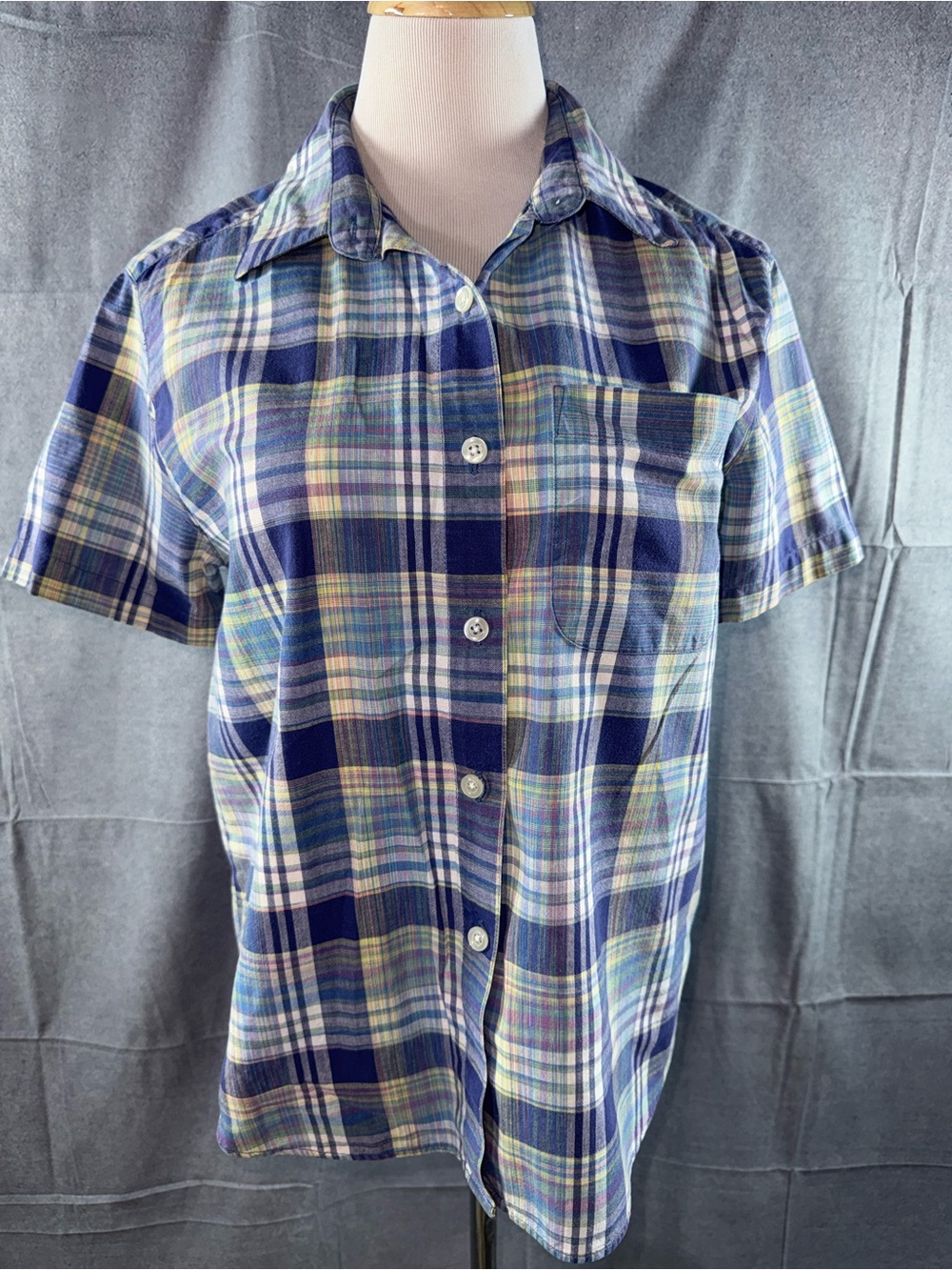 3140-Westbound Blue Plaid Short-Sleeve Button-Down Shirt